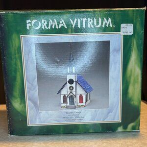 Vintage 1993 Forma Vitrum Stained Glass Lighted "Country Church"